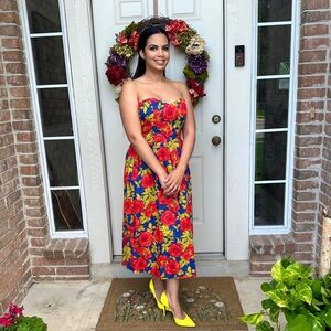 J . Christopher. Vibrant Floral Strapless Dress - Red and Yellow size 8